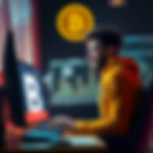 A person sitting at a computer, happily studying Bitcoin concepts on LearnBitcoin.com