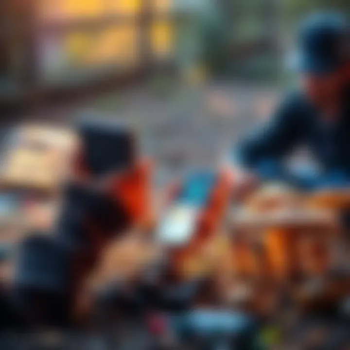 Individual examining the Atlas app on their smartphone, looking frustrated with low earnings reports, surrounded by nature like mushrooms and bottles on the ground