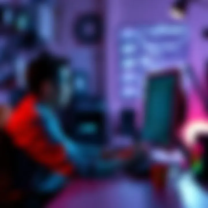A person sitting at a desk with a computer, looking confused while checking their Pi Node status, with a tech setup in the background.