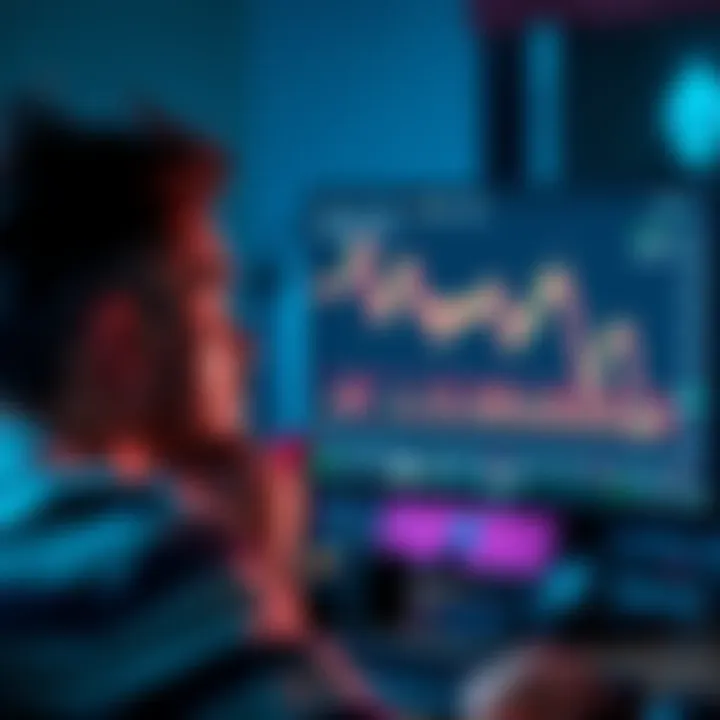 A crypto enthusiast staring at a computer screen showing a declining Ethereum price chart, reflecting feelings of regret and loss after selling their holdings too early.