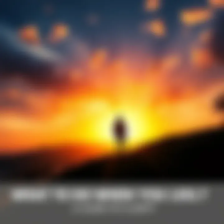 A person standing on a hill, gazing at a vibrant sunrise, symbolizing hope and new beginnings.