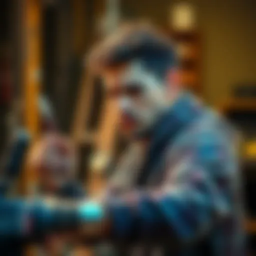 A person using tools to practice and enhance their skills, looking focused and determined.