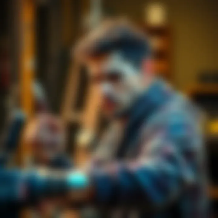 A person using tools to practice and enhance their skills, looking focused and determined.