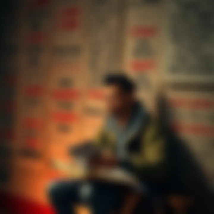 A thoughtful person sitting with a notebook, contemplating their goals and aspirations, surrounded by inspiring quotes on a wall.