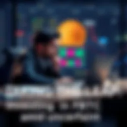 Individual sitting at a desk, looking at a laptop with cryptocurrency charts, considering an investment in FBTC