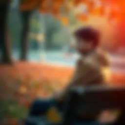 Person Reflecting on Pain A person sitting on a park bench, looking contemplative with a slight frown, surrounded by autumn leaves.