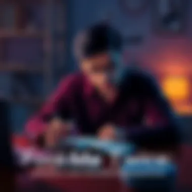 Person Reflecting on Past Mistakes A person sits at a desk, looking thoughtfully at a notebook filled with notes on past experiences and lessons learned, symbolizing accountability and reflection.