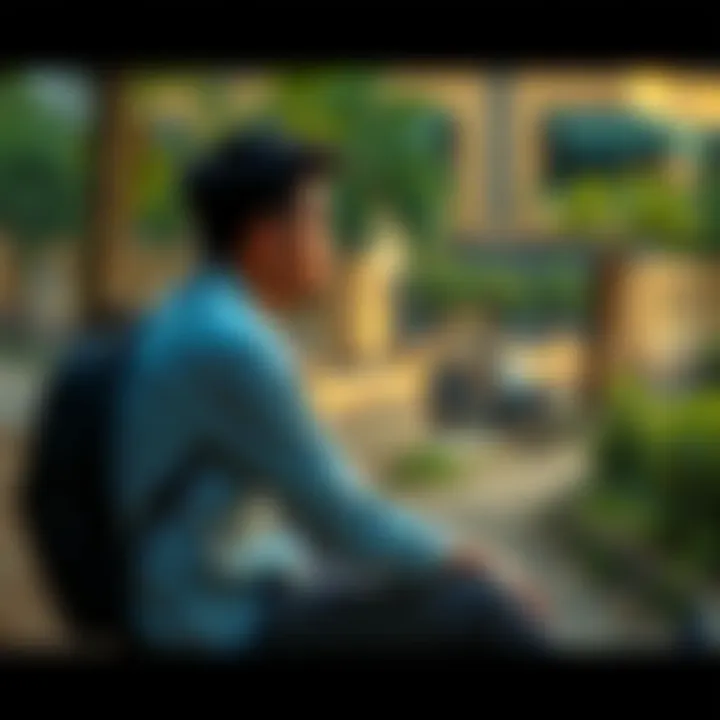 Person Reflecting on Unique Experience A person sitting quietly, lost in thought, surrounded by nature, symbolizing a moment of deep reflection on a unique life experience.