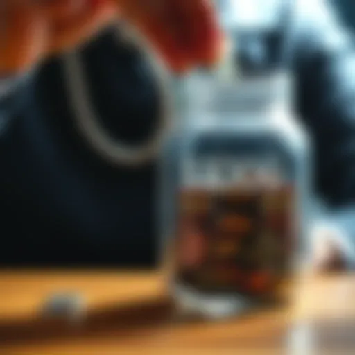 A person placing coins into a clear jar labeled $100, symbolizing savings goals for 2025.