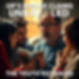 A person looks excited while sharing bizarre stories with a small group, showing a mix of fascination and skepticism on their faces.