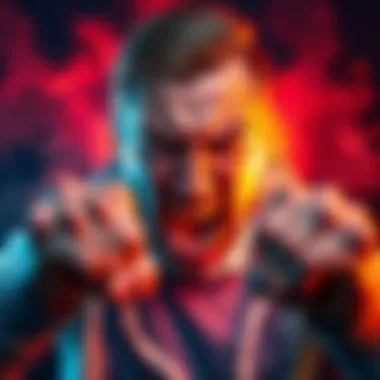 A person with an angry expression, demonstrating frustration, with clenched fists and vibrant emotions around them.