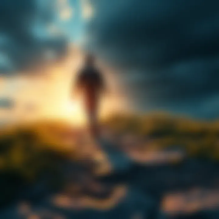 Individual stepping forward on a path, symbolizing beginning a new journey towards success