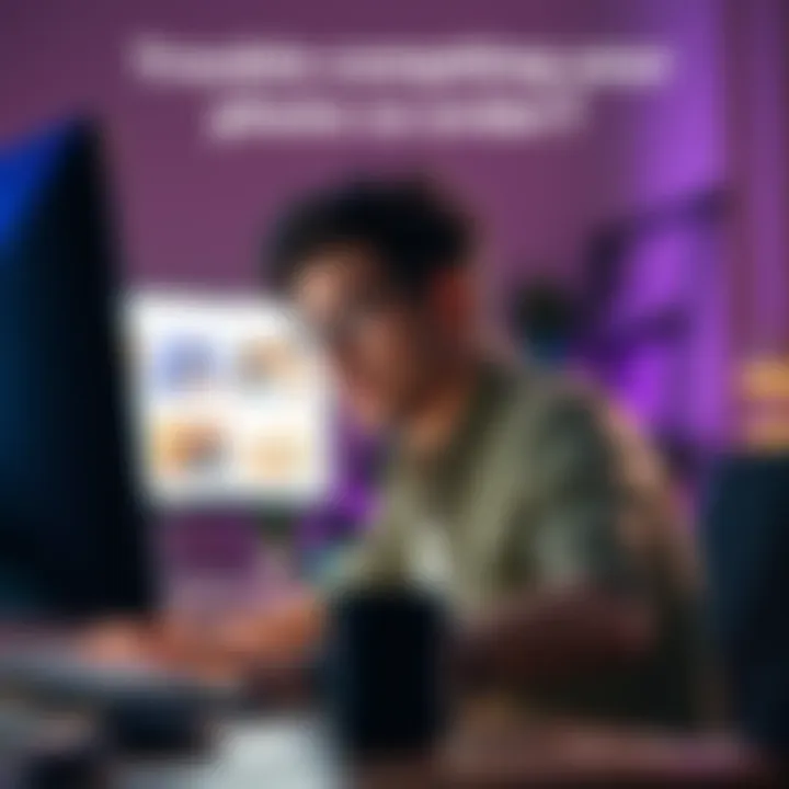 A person sitting at a computer, looking concerned while trying to fix photo order issues