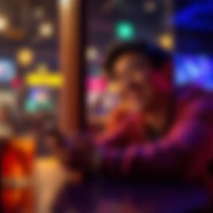 A person laughs while typing on their phone, a drink sits beside them, hinting at lighthearted online interactions while intoxicated.