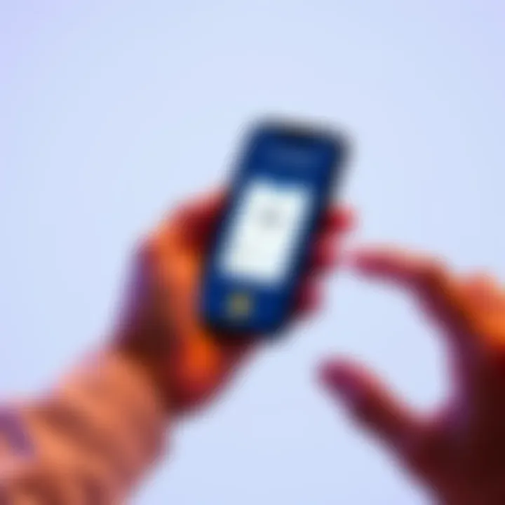 A person holding a smartphone displaying the Cake Wallet app, with a simple layout showing digital funds transfer, set against a clean background.