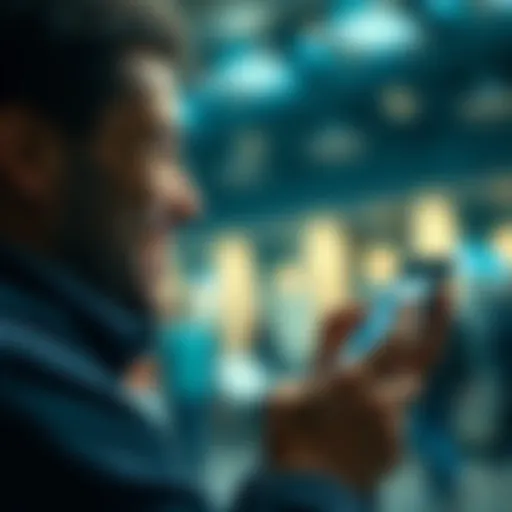 A person looking at the Revolut app on their smartphone, smiling as they check their savings with a 4% interest rate