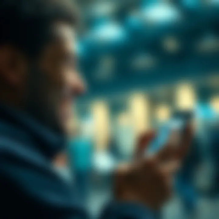 A person looking at the Revolut app on their smartphone, smiling as they check their savings with a 4% interest rate