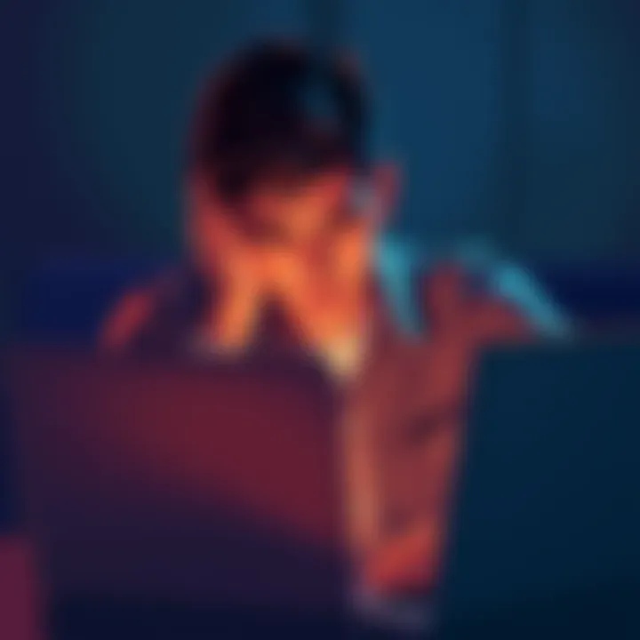 A person looking stressed while working on a laptop, contemplating the recovery of their Exodus wallet funds after losing password and recovery phrase.