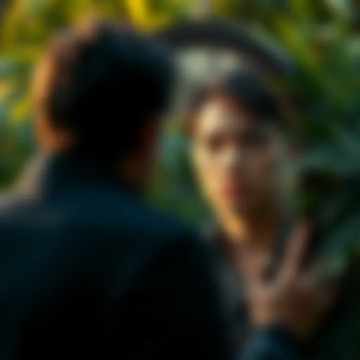 A person looking into a mirror with thoughtful expression, surrounded by nature, symbolizing self-discovery