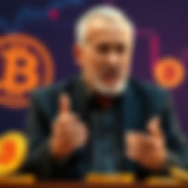 Peter Schiff giving a speech about Bitcoin's potential failure and its implications for investors.