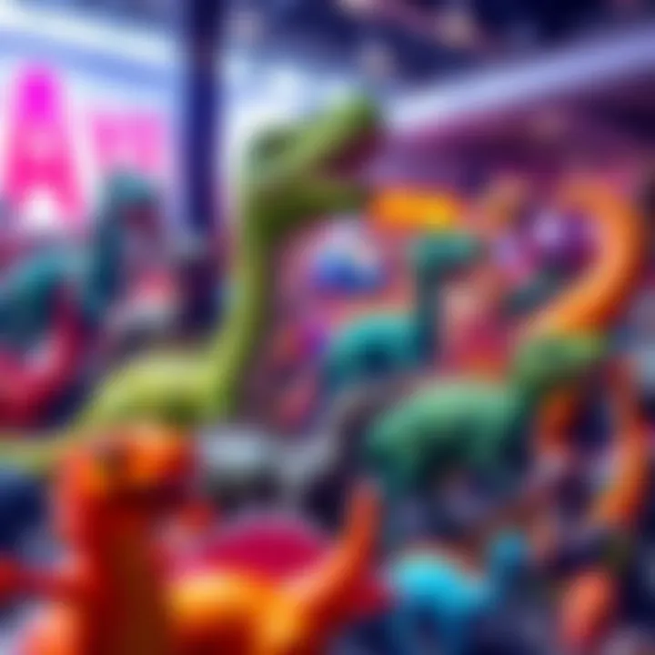 Peyote creating colorful YEE dinosaur sculptures, engaging with fans and promoting community spirit.