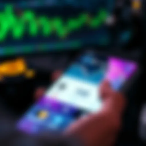 A smartphone displaying the Phantom Wallet interface with cryptocurrency icons and graphs.