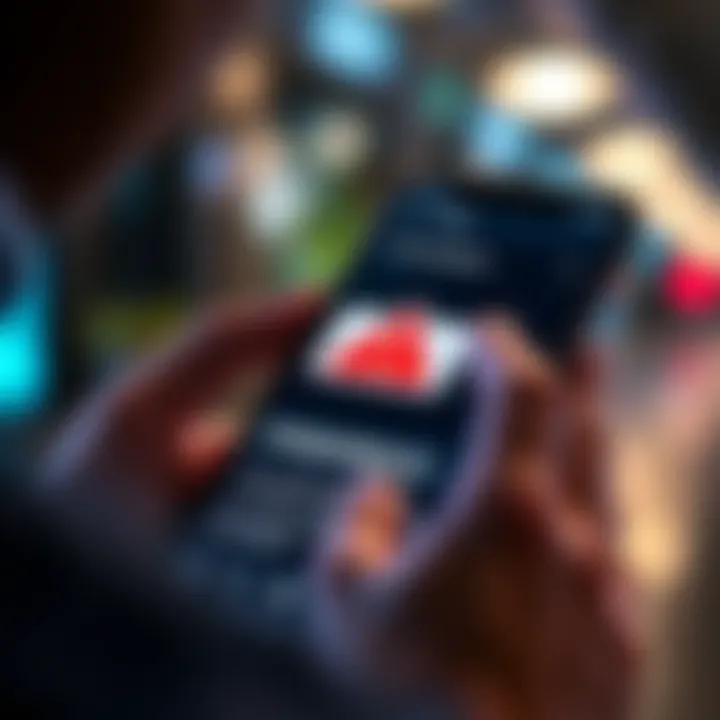 A person looking at a suspicious text message on their mobile phone, warning about a phishing scam related to Coinbase.