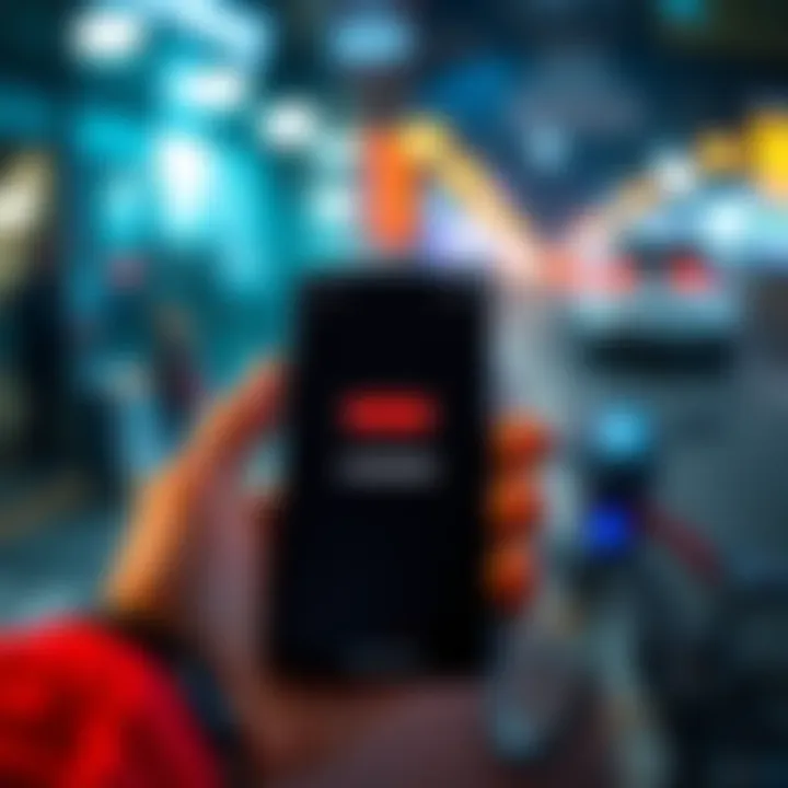 Phone showing app loading screen A smartphone displaying a loading screen for an app, indicating access issues