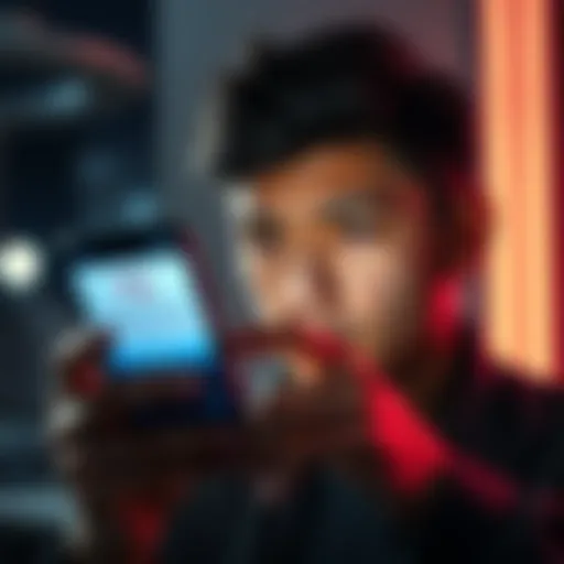 A frustrated person looking at their phone while trying to verify their account on an app, showing a warning message on the screen.