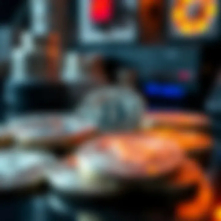 Physical Litecoin Coin Display A close-up view of several physical Litecoin coins arranged on a table, showing their design and shine.