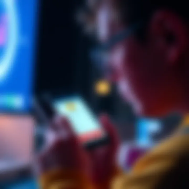 A person looking at a smartphone displaying a Pi account, with referral username options visible