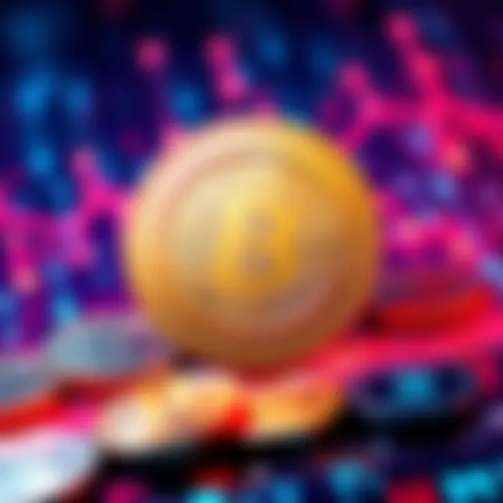 Pi Coin Cryptocurrency Graphic A visual representation of Pi Coin with a digital currency theme, showing coins and a blockchain background.