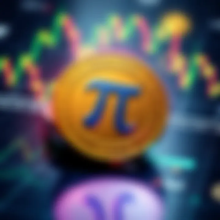 A digital coin representing Pi Day, surrounded by market charts and graphs indicating price changes, symbolizing potential trading activity on Binance.