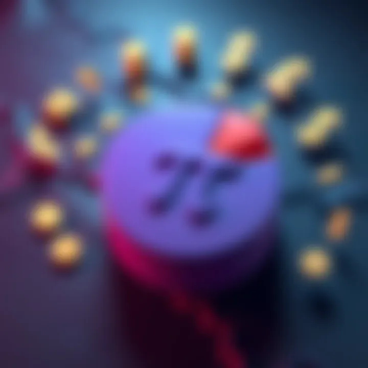 A graphic showing a pie chart symbolizing investment opportunities with currency symbols around it, representing the concept of buying Pi before Pi Day.