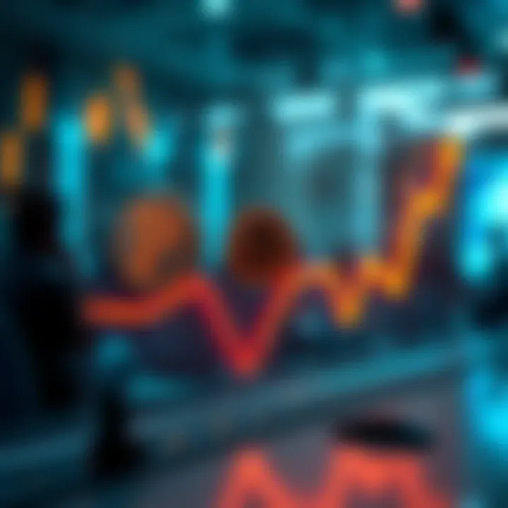 A graphic showing a declining trend line with Pi Network symbols and worried investors looking on.