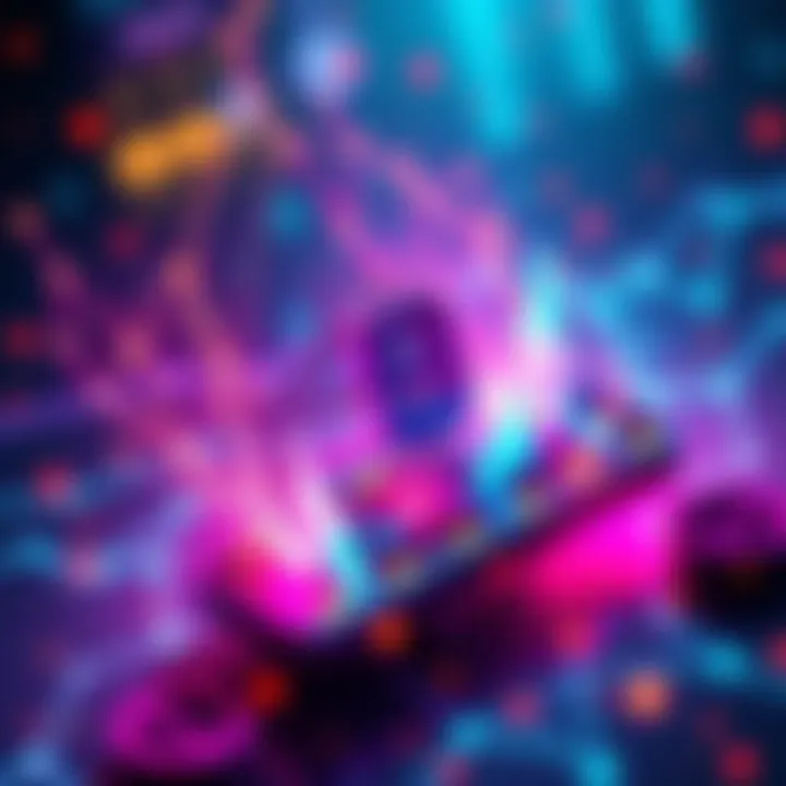 A dynamic graphic showcasing mobile mining for cryptocurrency with vibrant colors