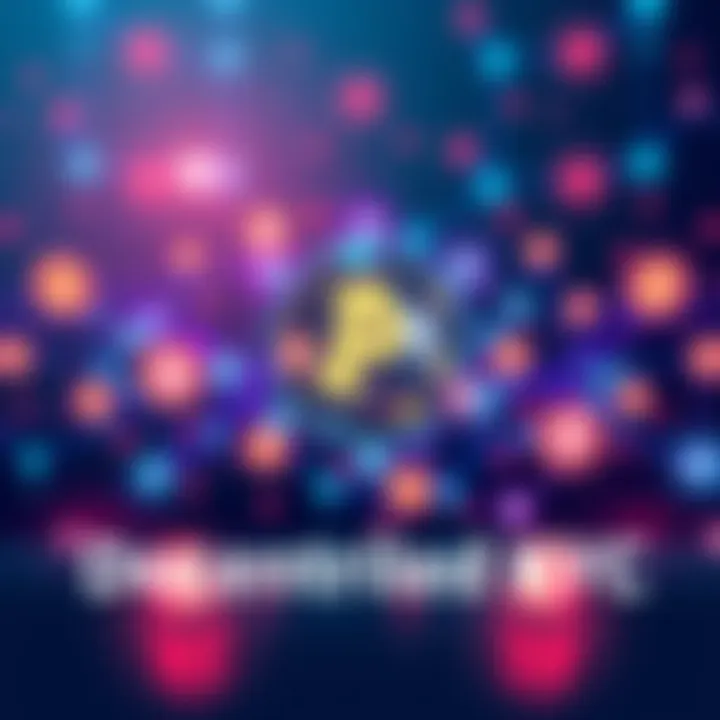 An illustration showing a digital network representing decentralized KYC processes with cryptocurrency symbols and connected nodes.