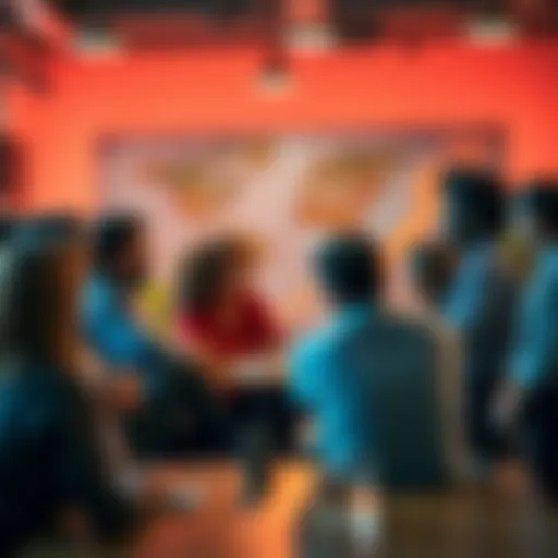 A group of people discussing Pi Network initiatives in a community setting, highlighting a sense of collaboration and concern over misinformation.