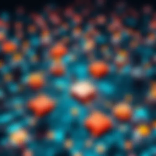 Visual representation of Pi Nodes with connections indicating distributed computing, featuring community app icons and network graphics.