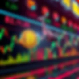 Visual representation of Pi tokens with a market graph showing fluctuations and whale symbols affecting prices.