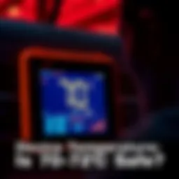 A close-up of a device temperature display showing 70-72°C, with a concerned user observing it.