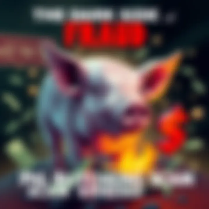 Illustration depicting the consequences of a pig butchering scam, featuring a pig and financial symbols