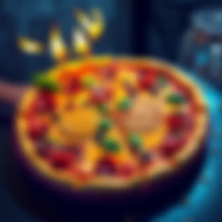 Colorful artwork celebrating Bitcoin Pizza Day with two pizzas and Bitcoin symbols, showcasing creative designs by @jasminesayzz and @Serhii_1715.