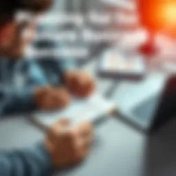 A person writing down a backup plan on a notepad with a thoughtful expression, surrounded by documents and a laptop, symbolizing preparation for unexpected challenges.