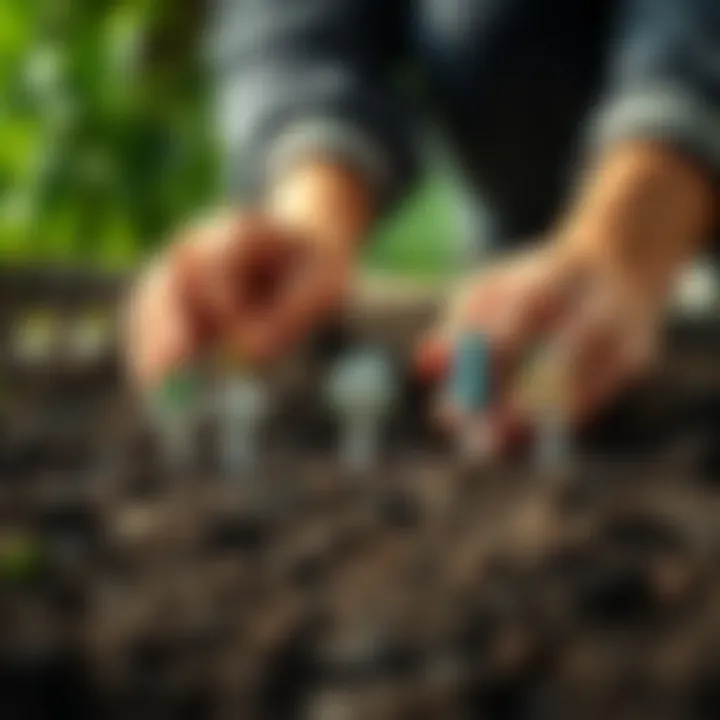 Planting Money Seeds A person planting seeds in soil labeled with various investment options such as stocks, real estate, and mutual funds.