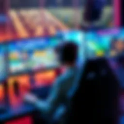 A person sitting at a computer, exploring different play-to-earn games with a $100 budget on the screen.