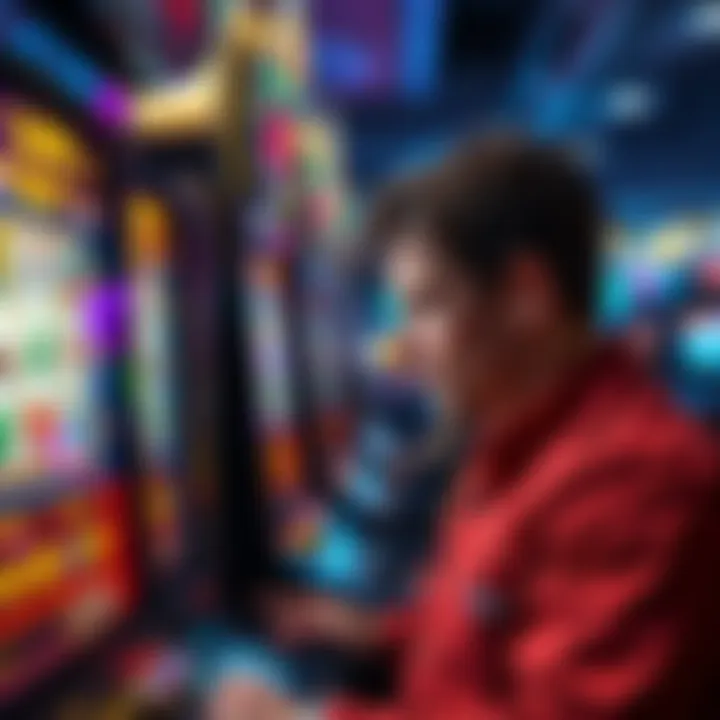 Player Frustration at Slot Machine A player looking disappointed at a slot machine after many spins, showing low payouts on the screen