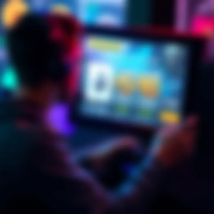 A gamer looks at their screen showing in-game purchase options with different reward levels.