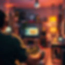 A player looks at a legendary parcel on their screen, showing a mix of excitement and frustration in their home environment, cluttered with various game items.