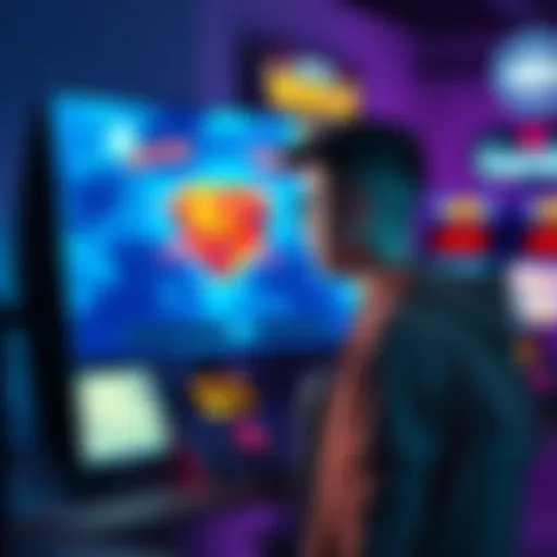 A frustrated player standing in front of a computer screen, looking disappointed while canceling their Explorer's Club subscription, with game graphics in the background